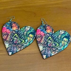 Colorful Wooden Heart Shaped Earrings
